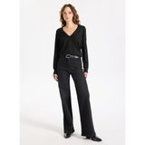 Limon V Yaka Slim Fit Düz Siyah Kazak Kadın ML5WL-KZK9009