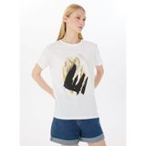 Limon Yuvarlak Yaka Baskılı Ekru Kadın T-Shirt L5SL-TST5810