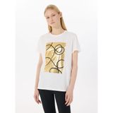 Limon Yuvarlak Yaka Baskılı Ekru Kadın T-Shirt L5SL-TST5811