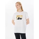 Limon Yuvarlak Yaka Baskılı Ekru Kadın T-Shirt LGSL-TST5820