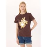 Limon Yuvarlak Yaka Baskılı Kahve Kadın T-Shirt L5SL-TST5814