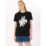 Limon Yuvarlak Yaka Baskılı Siyah Kadın T-Shirt L5SL-TST5814