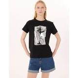 Limon Yuvarlak Yaka Baskılı Siyah Kadın T-Shirt L5SL-TST5816