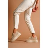 Limoya Bej Triko Esnek Tekstil Kalın Taban Sneakers Kadın Ayakkabı
