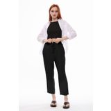 Lin Collection Kadın Siyah Keten Pantolon Kısa Paça Beli Lastikli Cepli