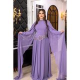 Lin Fashion Pelerinli Boncuk ve İnci İşlemeli Krep Kumaş Tesettür Abiye Elbise