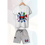Lin Grup Baskılı Erkek V Yaka T-Shirt ve Şort-Kapri (Erkek Çocuk V Yaka Tişört ve Şort/Kapri)