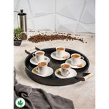 Lin Metal 37cm Yuvarlak Tepsi Ahşap Kulplu Kaktüs Baskılı - Siyah