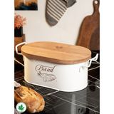 Lin Metal Tahta Kapaklı Metal Ekmeklik, Ahşap Kapaklı Ekmeklik (Bread Baskılı) - Beyaz