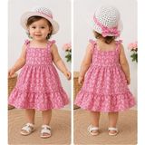 Lina Baby Bloomm Kız Bebek Çiçek Desenli Elbise ve Şapka Takımı Yazlık Pembe - 6 Yaş