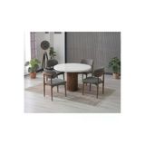 Lina Bohem 90X90 Beyaz/Ahşap Yuvarlak Masa & 4 Polo Sandalye Seti
