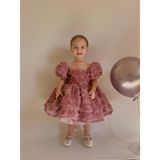 Lina Güllü Diana Vintage Kız Bebek Elbise,doğum Günü Elbise,fotoğraf Çekim Elbise,0-12 Yaş Uygun - 3 Yaş - Pembe