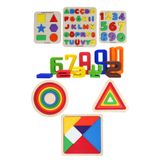 lina hobby 7 Parça Dev Eğitici Set - Ahşap Tabanlı ve PLA Renkli Parçalar Harf Sayı - Tangram - Puzzle