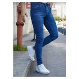 Lina Jean Erkek Mavi Düz Slim Fit Likralı Düz Paça Kot Pantolon