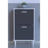 Lina Vella Home Luna Ayaklı Kapı Önü 52 x 90 x 26 Cm’ Lik 2 Düşer Kapak 4 Göz Bölmeli Ayakkabılık - Beyaz - Antrasit