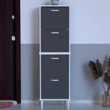 Lina Vella Home Pratik' 2 Li Kapı Önü 52 x 168 x 25,5 Cm’ Lik 4 Düşer Kapak 8 Göz Bölmeli Ayakkabılık - Beyaz - Antrasit