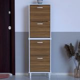 Lina Vella Home Pratik' 2 Li Kapı Önü 52 x 168 x 25,5 Cm’ Lik 4 Düşer Kapak 8 Göz Bölmeli Ayakkabılık - Beyaz - Ceviz