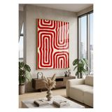 Linacci Kırmızı Krem Çizgili Modern Ofis Tablosu Camlı Gold Metal Çerçeve Poster