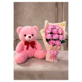 Linalux Gifts Sevgiliye Ayicik 35 cm ve Pembe Buket Gül