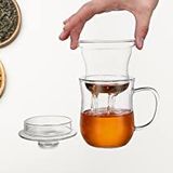 Linanware Cam Kapaklı Demleme Süzgeçli Isıya Dayanıklı Borosilikat Camdan Kupa Bardak 350 ml