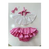 Linarookids Pembe Kareli Crop Takım Kız Bebek Elbise,Doğum günü elbise,fotoğraf çekim elbise,0-7 Yaş Uygun