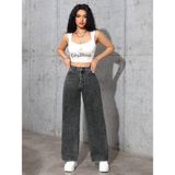 Linarose Kadın Palazzo Esnek Bol Paça Kot Pantolon - Siyah - Kar Yıkama - 33