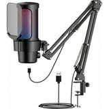 Linber USB Rgb Kondansatör Mikrofon + Boom Kol Stand Seti | Mute Tuşlu Gürültü Azaltma
