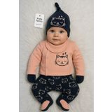 Linda Harris Sleepy Cat Lacivert-Somon 5’li Yenidoğan Bebek Hastane Çıkışı Seti