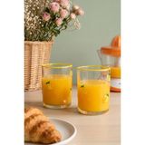 Linda Limon Desenli 2\'li Cam Meşrubat Bardağı - Sarı - 400 ml
