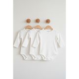 Lindakids Fitilli Kumaş %100 Pamuk Uzun Kollu Çıtçıtlı 3'lü Beyaz Bebek Body/Zıbın