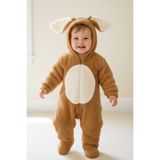Lindakids Peluş Tavşan Kulaklı Önden Fermuarlı Patikli Welsoft Kumaş Peluş Bebek Tulum