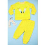 Lindakids Tweety Nakışlı Welsoft Polar Sarı Civciv Desenli Kız Bebek Alt Üst Takım
