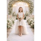 Lindissima Payetli Kız Çocuk Abiye Elbise, Çıkarılabilir Tül Kuyruklu Özel Gün Elbisesi, Düğün, Balo