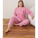 Lindros Kadın Pamuklu Düğme Yaka Raporlu İnterlok Battal Pijama Takımı 05110 - 1 Adet Pembe-3XL