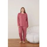 Lindros Kadın Pamuklu Düğme Yaka Raporlu İnterlok Battal Pijama Takımı 05121 - 1 Adet Gül Kurusu-5XL