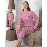 Lindros Kadın Pamuk'lu Düğme Yaka Raporlu Interlok Kışlık Battal Pijama Takımı 0255 - 1 Adet - Pembe - 5XL