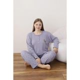 Lindros Kadın Pamuk'lu Düğme Yaka Raporlu Interlok Kışlık Battal Pijama Takımı 05113 - 1 Adet - Lila - 2XL