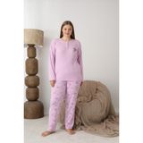 Lindros Kadın Pamuk'lu Düğme Yaka Raporlu Interlok Kışlık Battal Pijama Takımı 05164 - 1 Adet - Gül Kurusu - 5XL