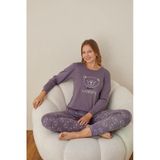 Lindros Kadın Pamuk'lu Düğme Yaka Raporlu İnterlok Kışlık Pijama Takımı 05006 - 1 Adet Xl Mor