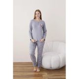 Lindros Kadın Pamuk'lu Düğme Yaka Raporlu İnterlok Kışlık Pijama Takımı 05020 - 1 Adet 2Xl Lila