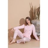 Lindros Kadın Pamuk'lu Düğme Yaka Raporlu İnterlok Kışlık Pijama Takımı 05033 - 1 Adet Xl Pembe