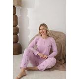 Lindros Kadın Pamuk'lu Düğme Yaka Raporlu İnterlok Kışlık Pijama Takımı 05163 - 1 Adet S - M Gül Kurusu