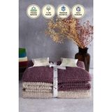 Line %100 Pamuk Luxury 6 Parça Havlu Hamam Seti - Bej Mürdüm - 70 x 140 cm - Mürdüm - Bej