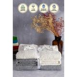 Line %100 Pamuk Luxury 6 Parça Havlu Hamam Seti - Gri Krem - 70 x 140 cm - Krem - Gri