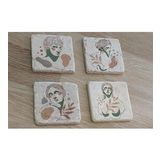 Line Art Heykel Portre Doğal Taş Bardak Altlığı 4'lü set - Natural Stone Coasters