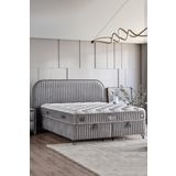Line Visco Lüks Yatak Baza ve Başlık Seti 140x190 cm Çift Kişilik Yatak Baza Başlık Takımı Koyu Gri