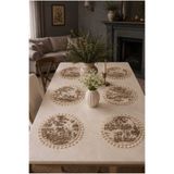 linea natura home 6'lı Duck Kumaş Kahverengi Püsküllü Supla Amerikan Servis Seti - Bohem Vintage Fransız Köylü Desenli Yuvarlak Masa Dekoru