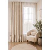 linea natura home Çizgili Kahverengi Keten Eteği Fırfırlı Bohem Natural Vintage Fon Perde - Tek Kanat (en x boy)