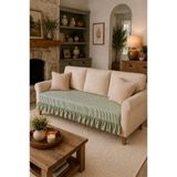 linea natura home Çizgili Keten 90x200 Fırfırlı Koltuk Örtüsü Bohem Dekoratif Kanepe Çekyat Oturma Yerini Kapatan Örtüsü
