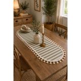 linea natura home Çizgili Püsküllü Vintage Keten Oval Runner 30X80